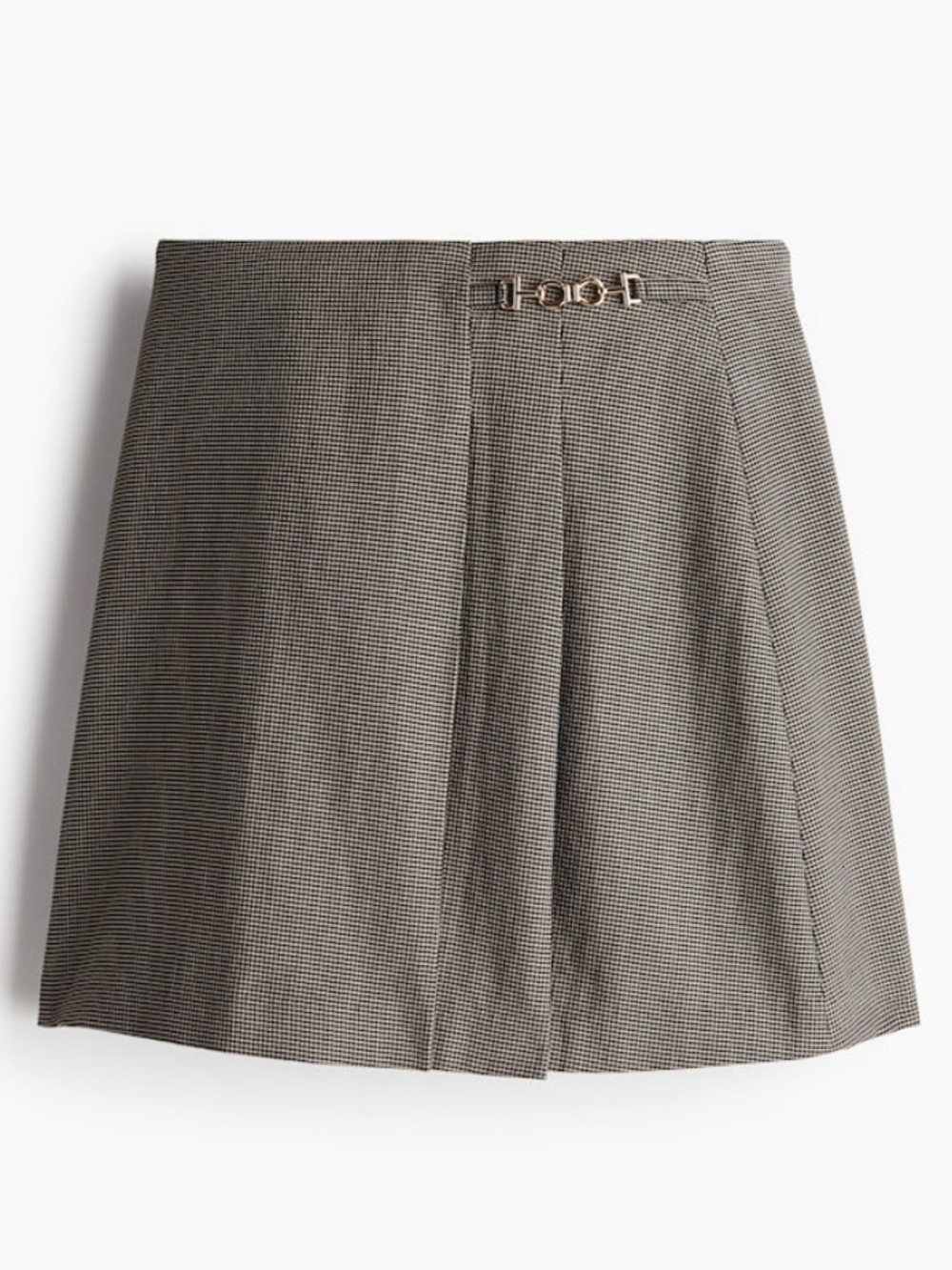 H&M Houndstooth Pleated Mini Skirt in Taupe
